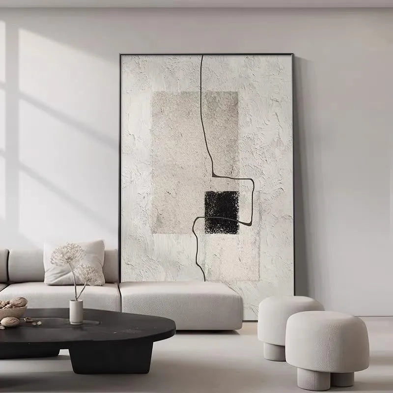Hand-painted abstract oil painting on canvas, rolled frameless vertical wall art in brown beige for living room or bedroom decor