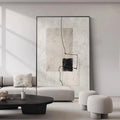 Hand-painted abstract oil painting on canvas, rolled frameless vertical wall art in brown beige for living room or bedroom decor