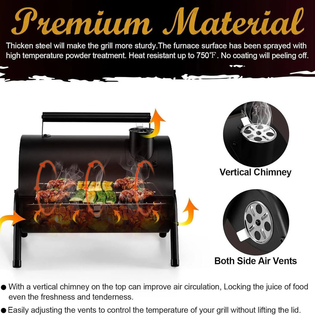 Small folding desktop charcoal barbecue grill with removable cooking grate
