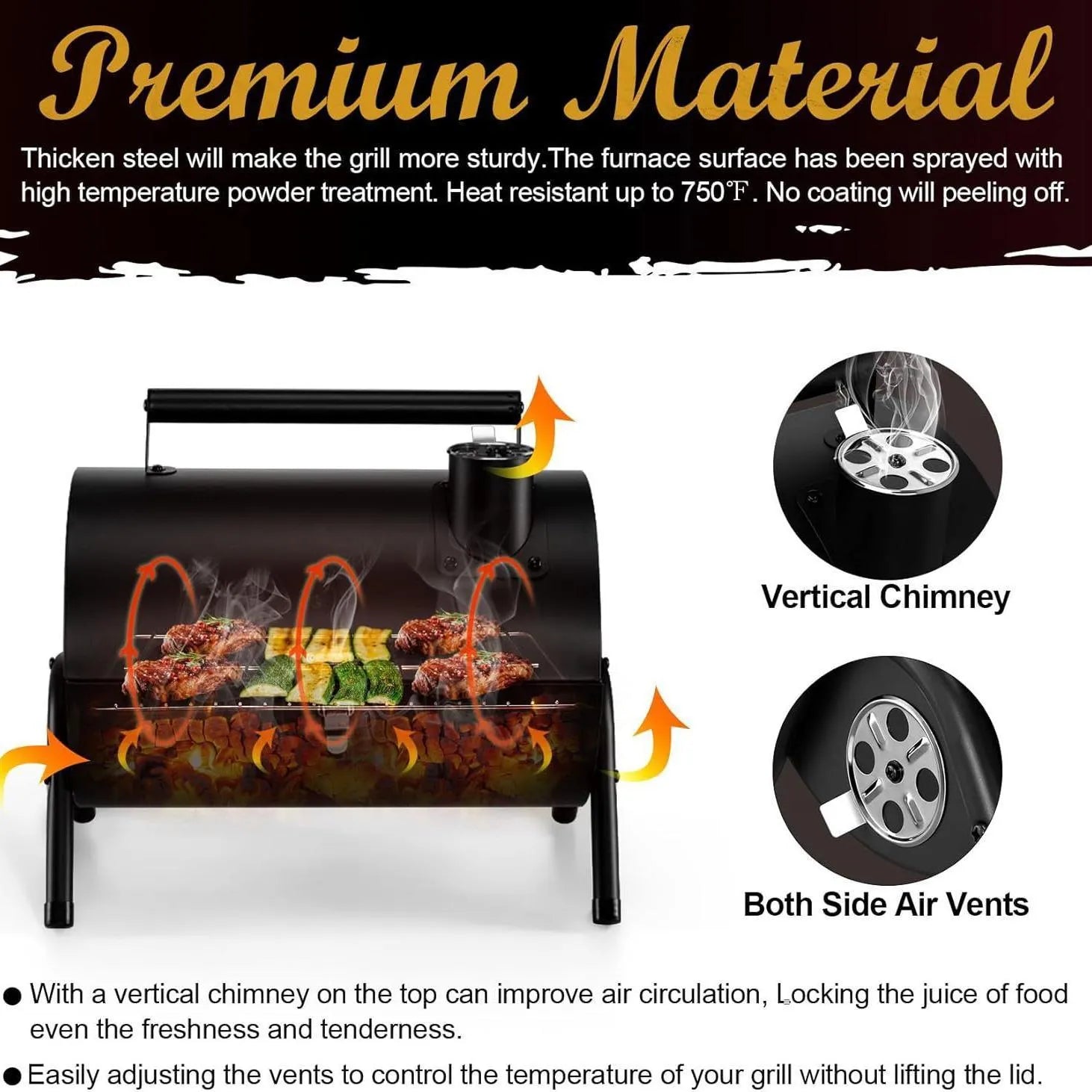 Small folding desktop charcoal barbecue grill with removable cooking grate