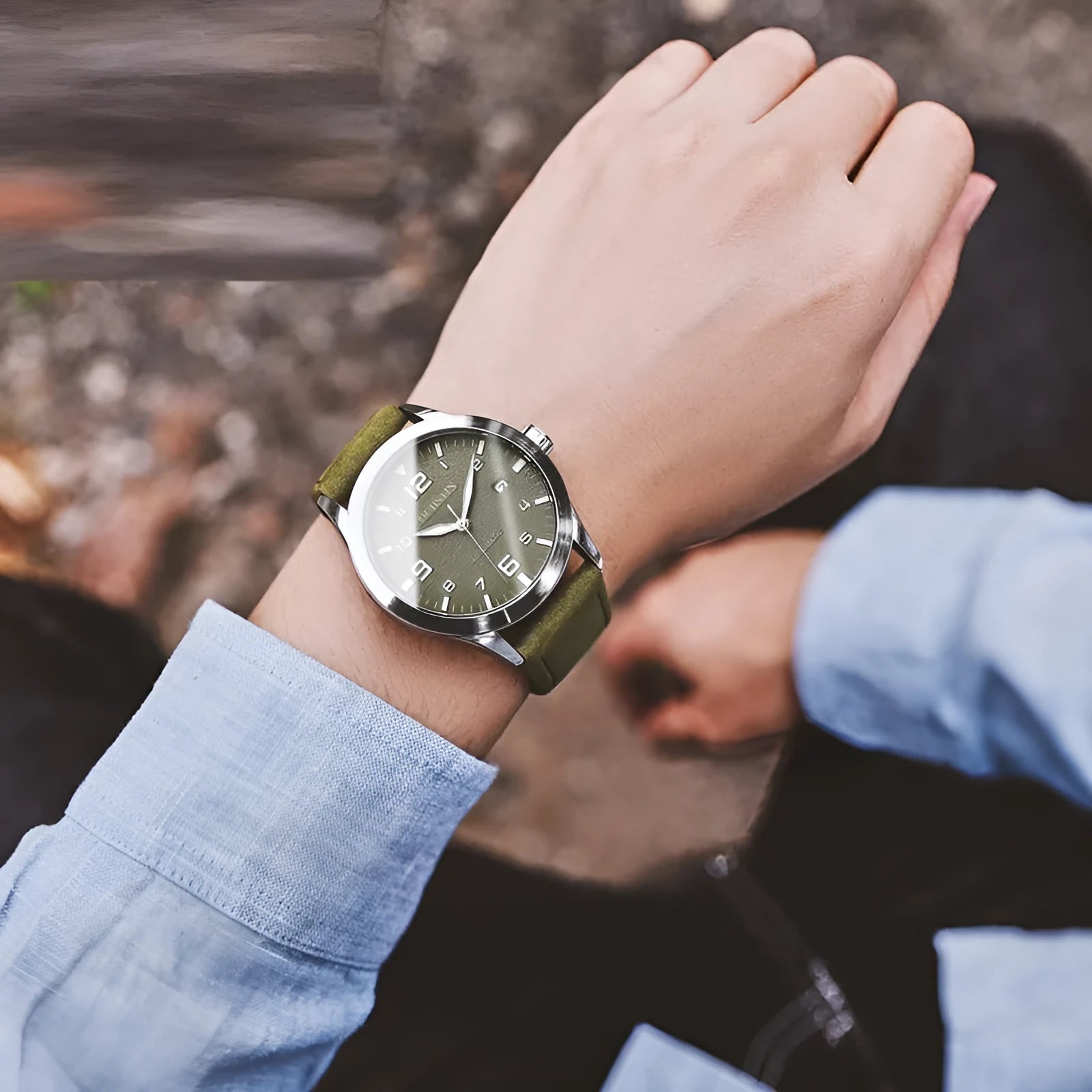 Men's automatic mechanical watch with leather strap and retro business style in multiple colour options