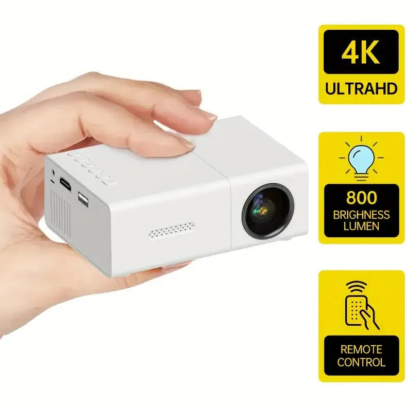M100 mini home LED projector in black or white with remote control and 100-inch projection capability
