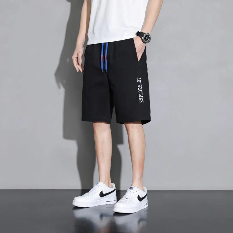 Boy's cotton shorts in black, khaki, or white, shown in Japanese plus sizes.