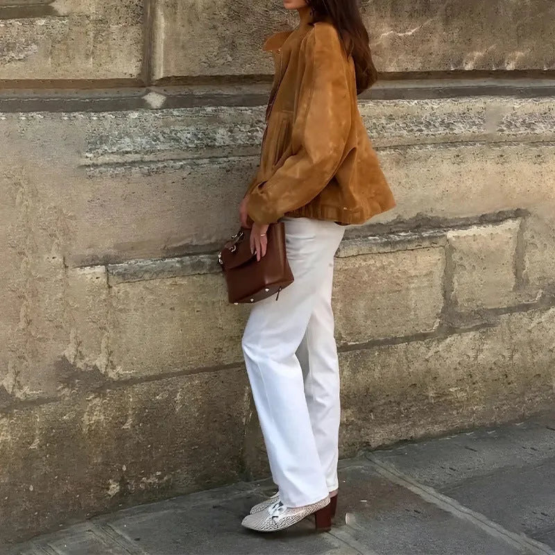 Retro solid colour loose fit polyester jacket shown in picture colour shade.