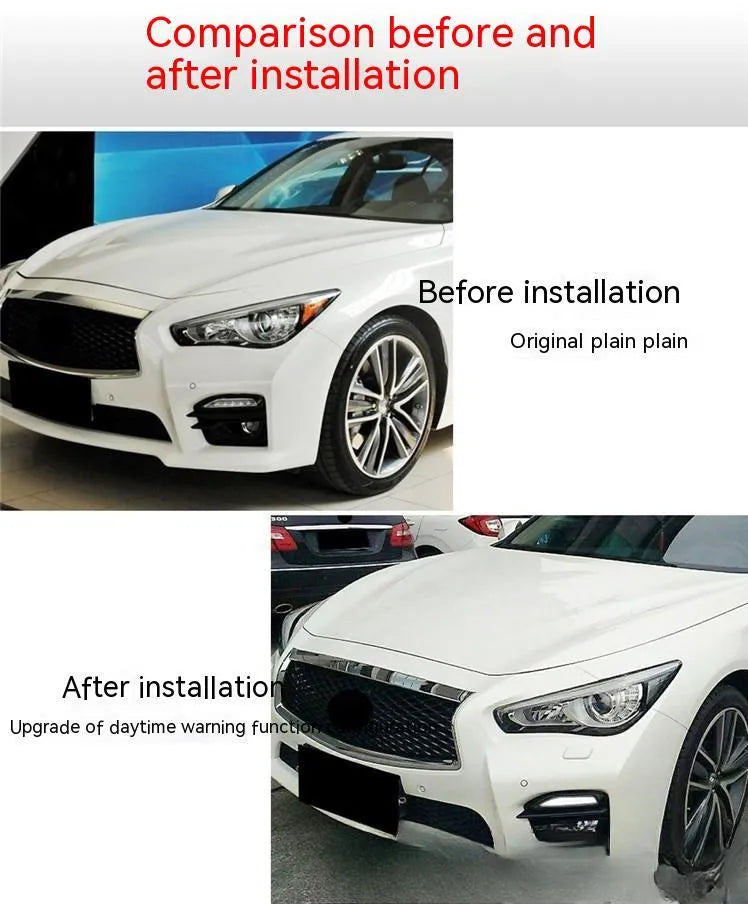 Infiniti Q50 Q70 front bumper LED daytime running and fog light replacement kit with ABS housing