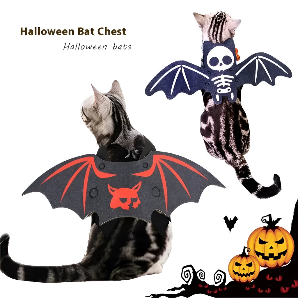 Halloween batwing costume for cat in felt fabric with bat design