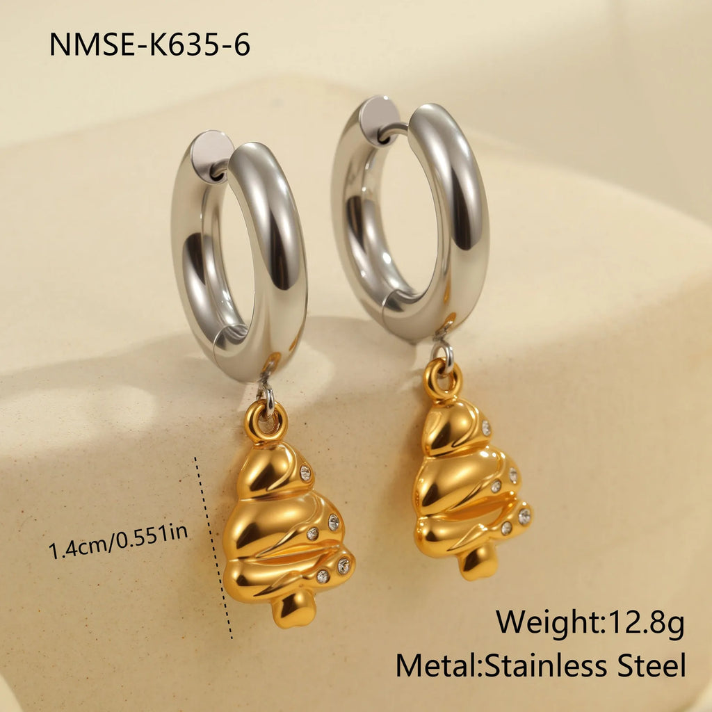 Christmas tree and heart shaped stainless steel earrings with 18K gold electroplating