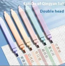 Double-headed fluorescent marker pens showing chisel and bullet tips in mixed colours