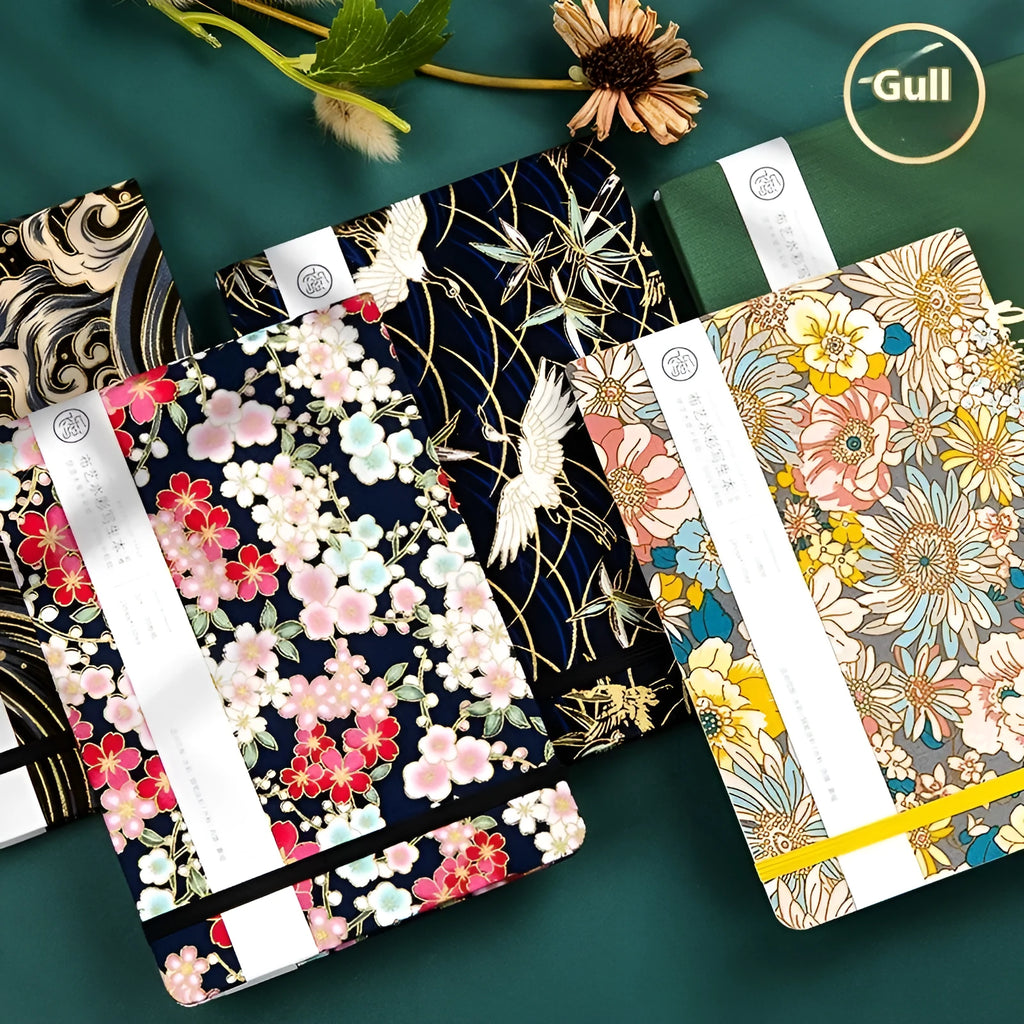 Feiluniao fabric hardback watercolour notebook with 185mm length, shown with a cover design option.