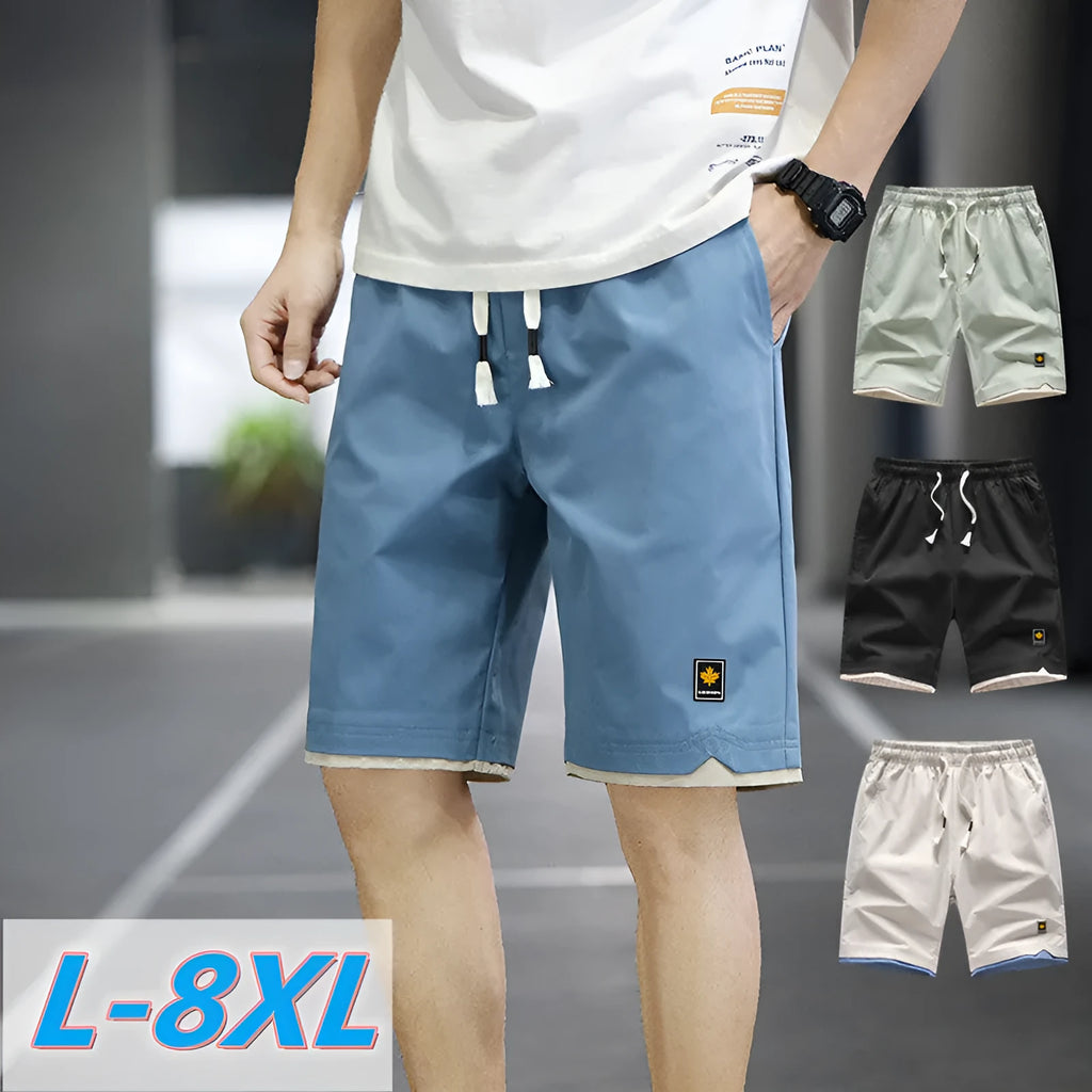 Korean style loose straight-leg beach shorts in 8905 green, available in sizes M to 8XL.
