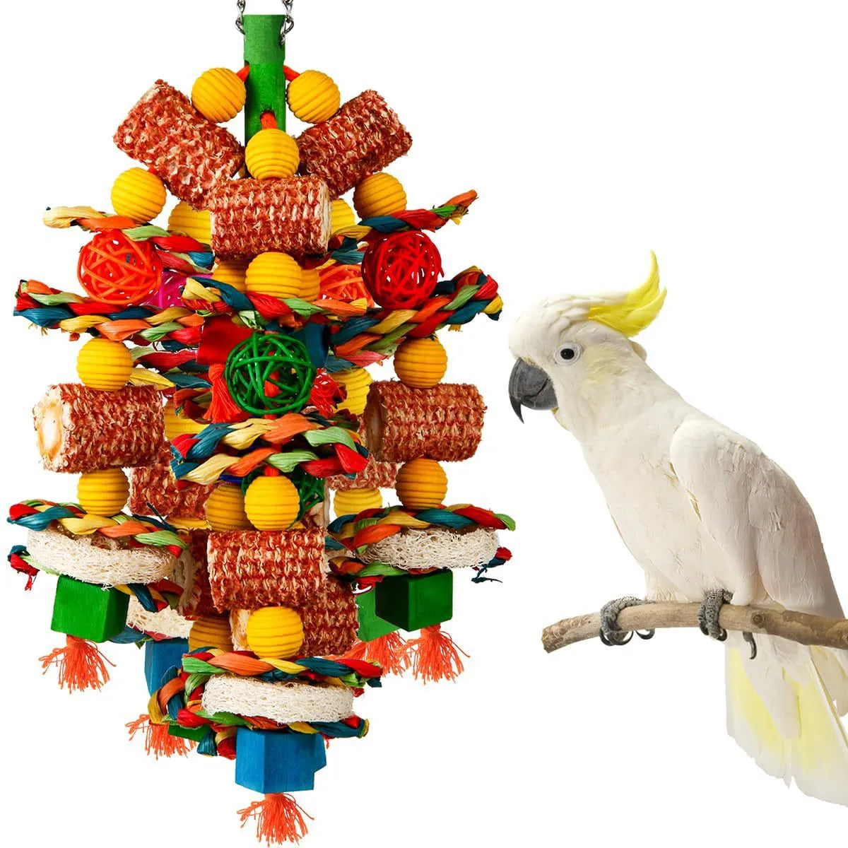 Wooden corncob bird bite toy with nibbling string, a single bird cage accessory for chewing