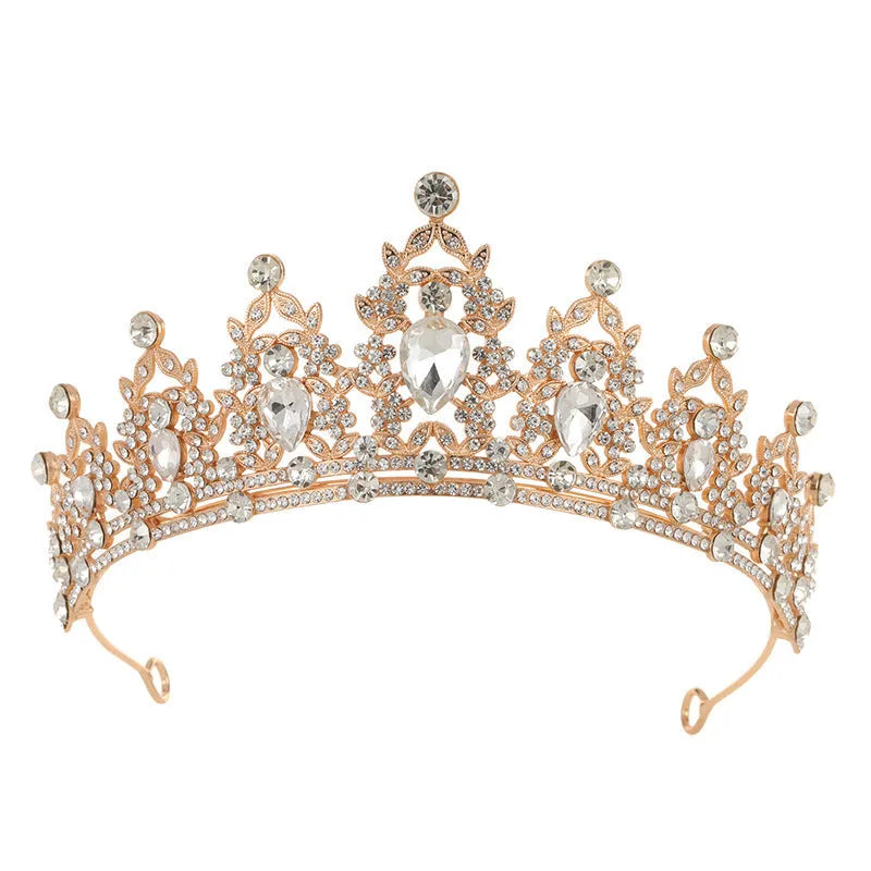 Baroque crown style bride headdress with rhinestones on an alloy base.