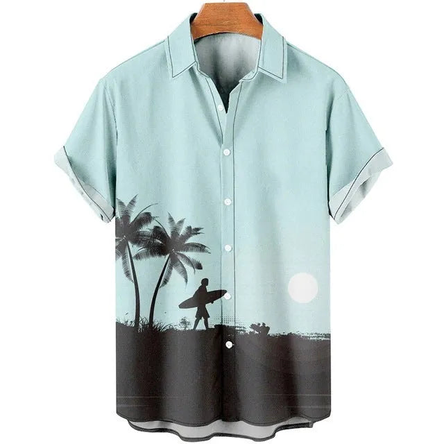 Men's slim fit short sleeve shirt with digital printed floral pattern on polyester fabric in various colours
