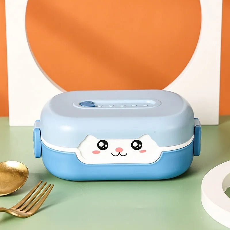 Children's square plastic divided lunch box with microwave-safe feature in three colour options
