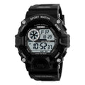Waterproof multifunctional electronic watch with round dial and plastic strap in various colours