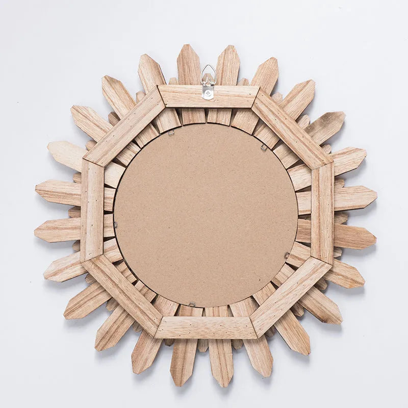 European-style solid wood hanging mirror in baked colour finish available in 30cm, 43cm, and 50cm diameters