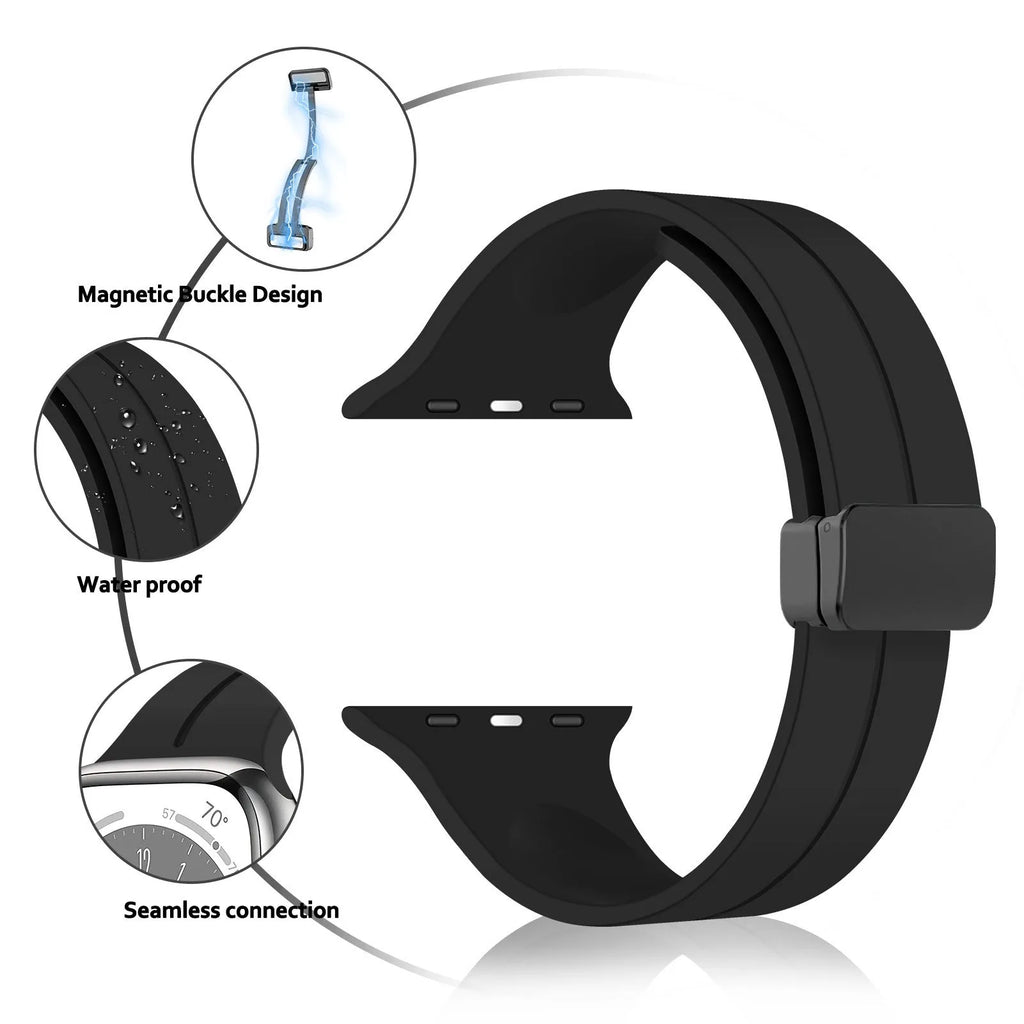 Silicone magnetic band for Apple Watch in black, size 42mm