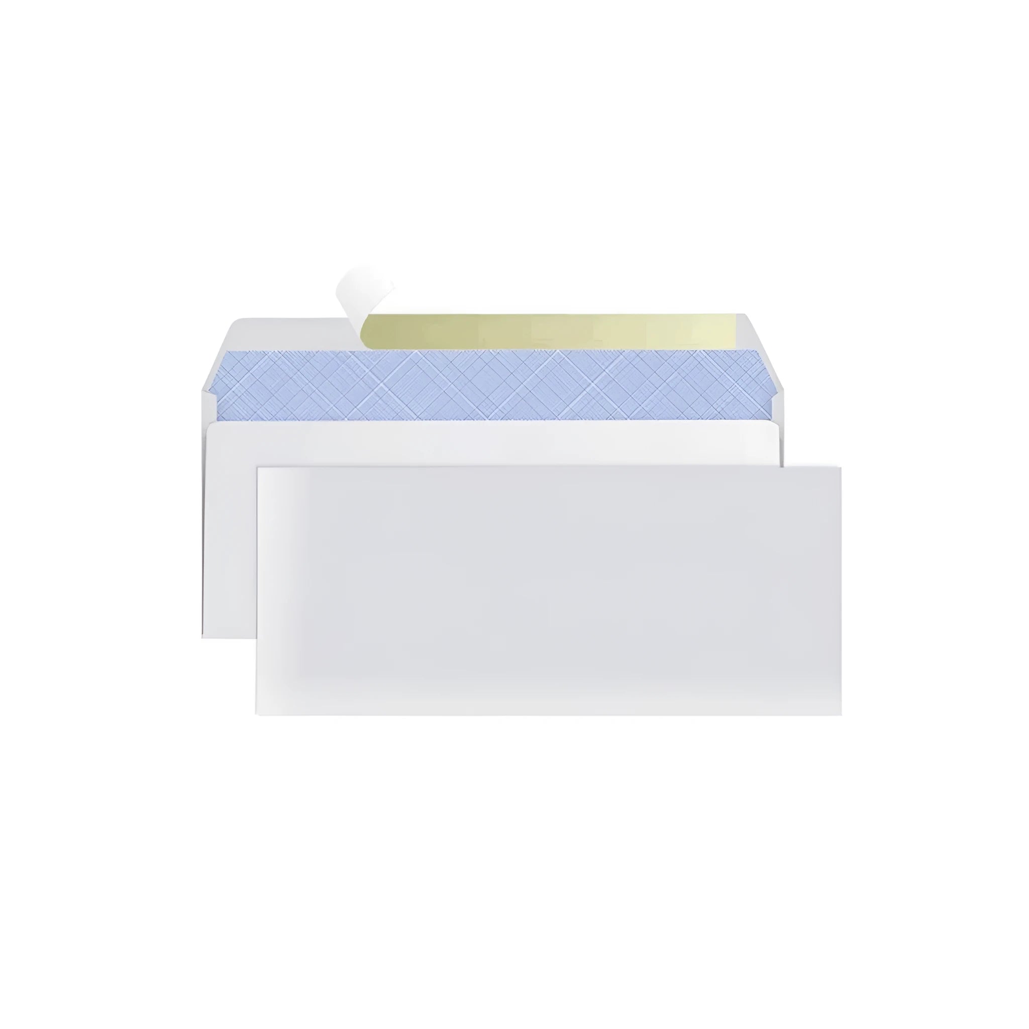 Blue tamper-evident confidential envelope showing self-adhesive strip and 105x240mm dimensions