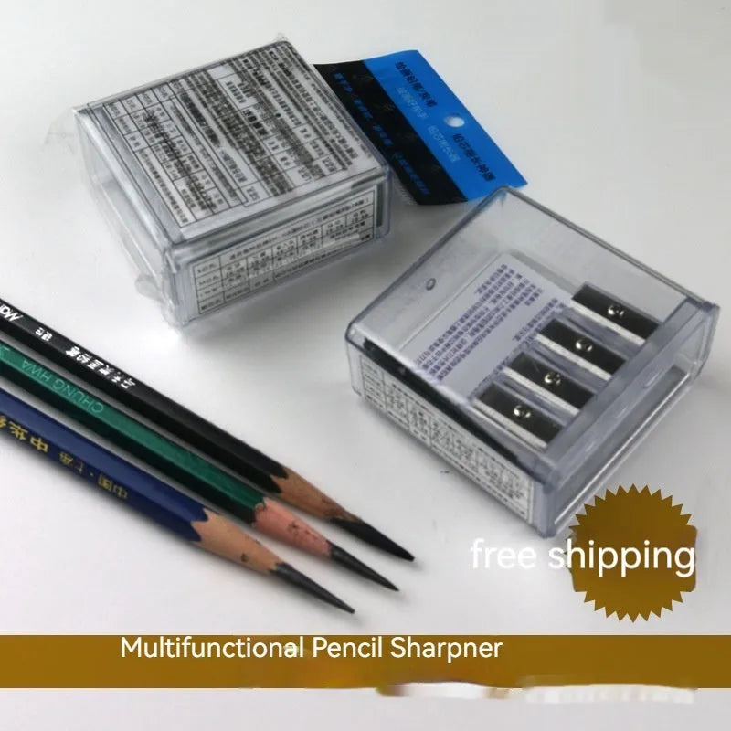 Geometric plastic pencil sharpener with four sharpening holes for sketching pencils