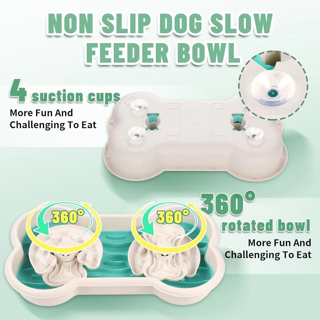 Large green slow feeder dog bowl with puzzle maze design for dry and wet food.