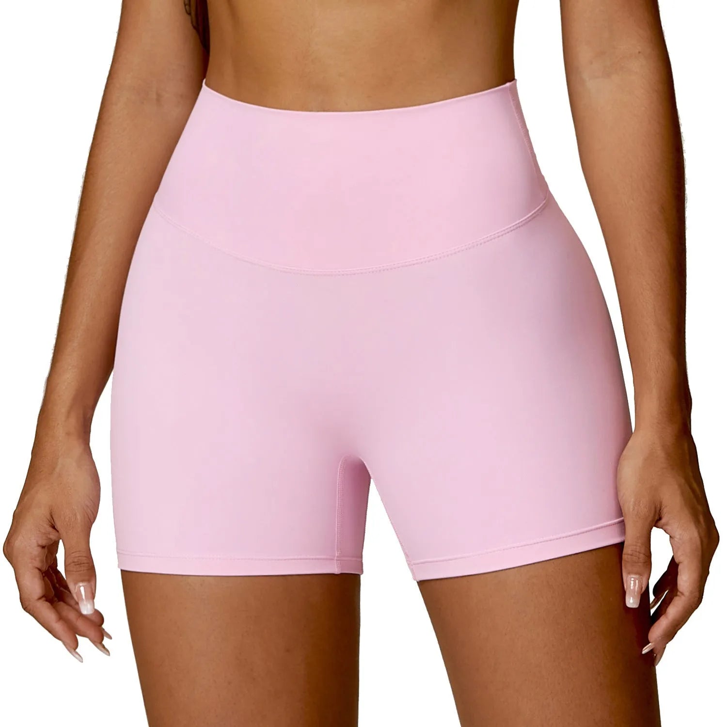 Women's high waist nylon yoga shorts with belly contracting design in basil green colour