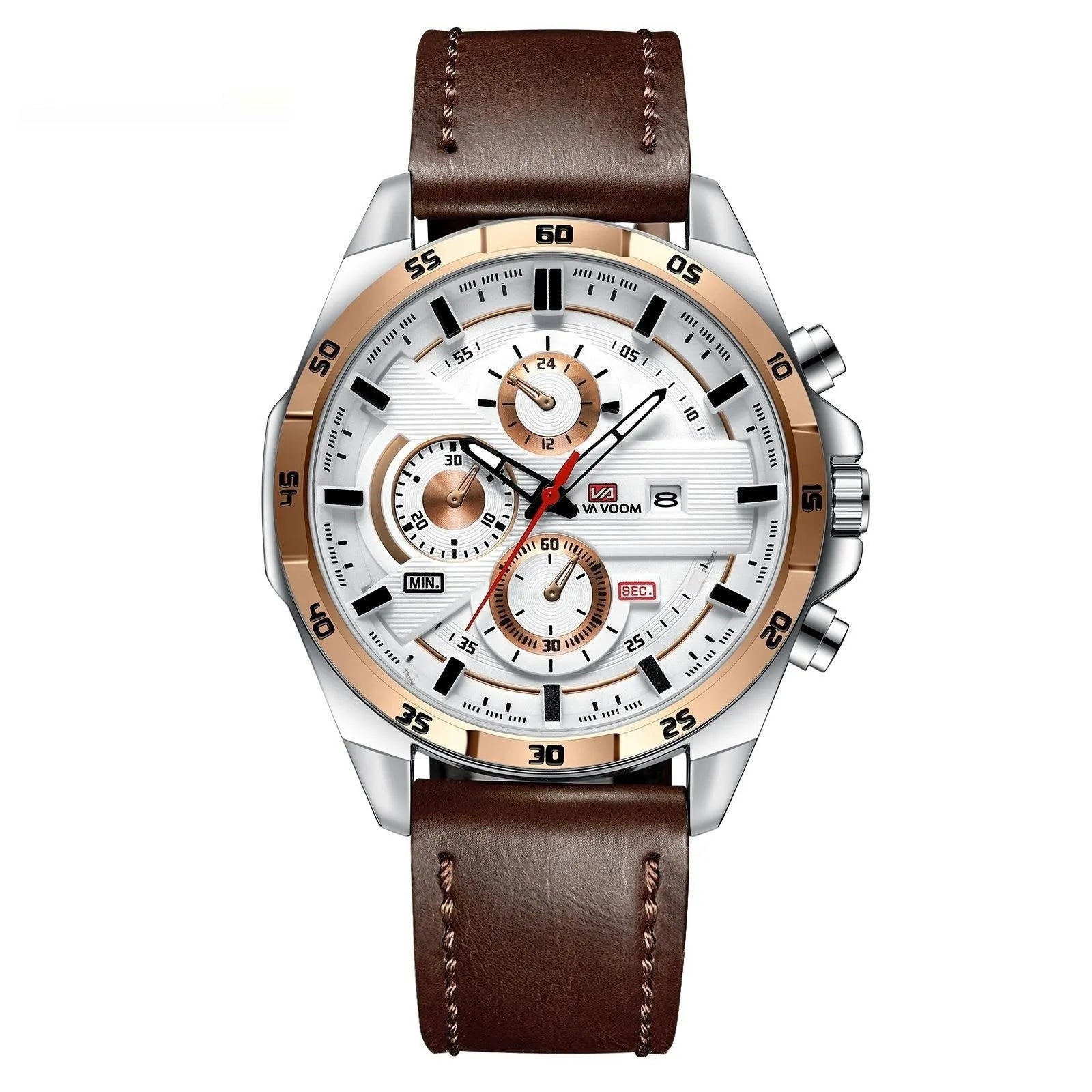 Men's waterproof calendar quartz watch with leather strap and metal case options