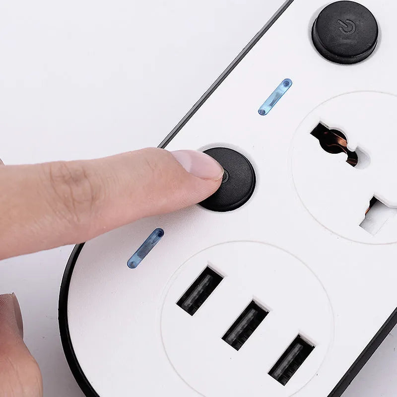 Multi-switch power strip with USB ports in international plug formats