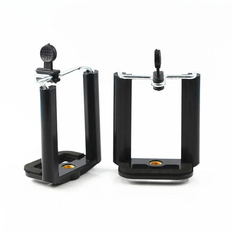 Black plastic U clip mobile phone holder with adjustable hose bracket for universal smartphone mounting