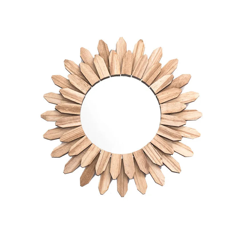 European-style solid wood hanging mirror in baked colour finish available in 30cm, 43cm, and 50cm diameters