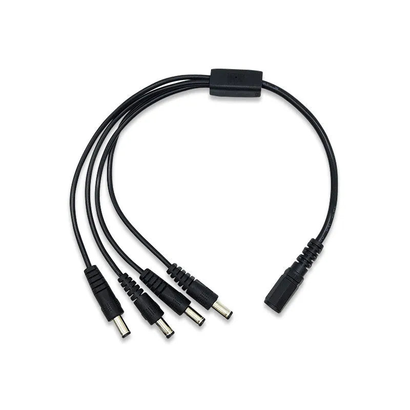 Black DC monitoring power cord with one-to-four splitter, 0.39 metres long with 5.5mm connectors