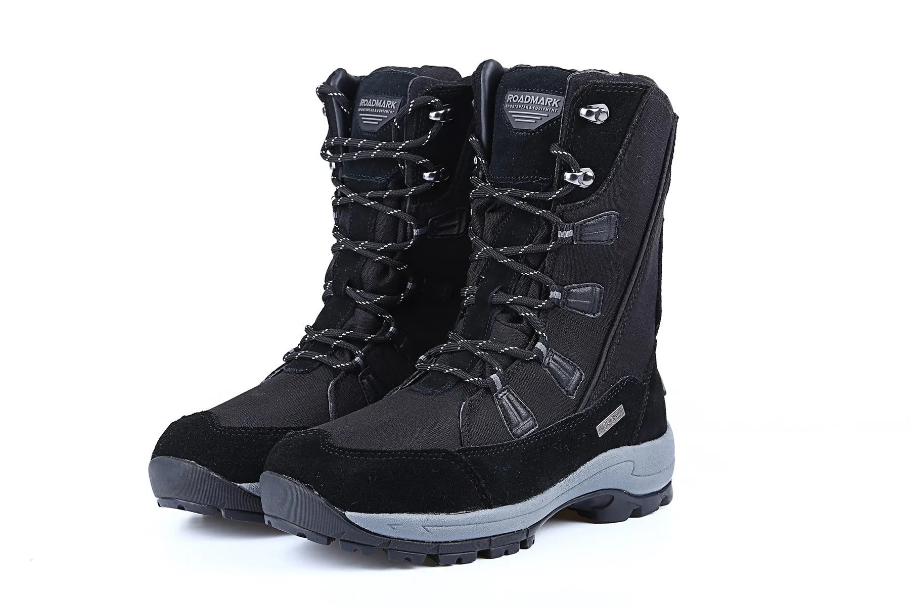 Women's genuine leather mid-calf snow boots in black with round toe and rubber non-slip sole