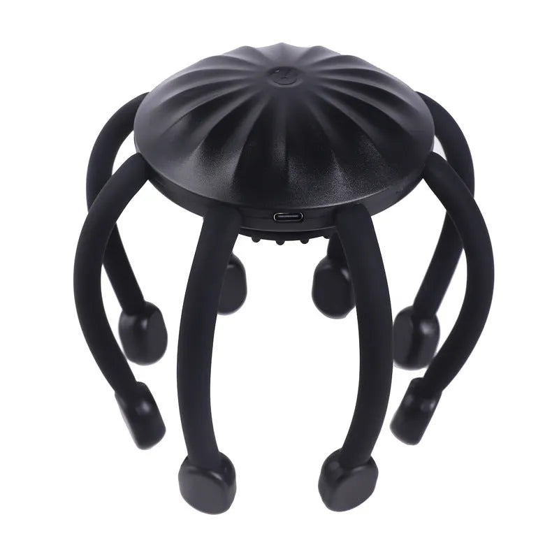 Black USB head massager with eight silicone claws for scalp vibration therapy