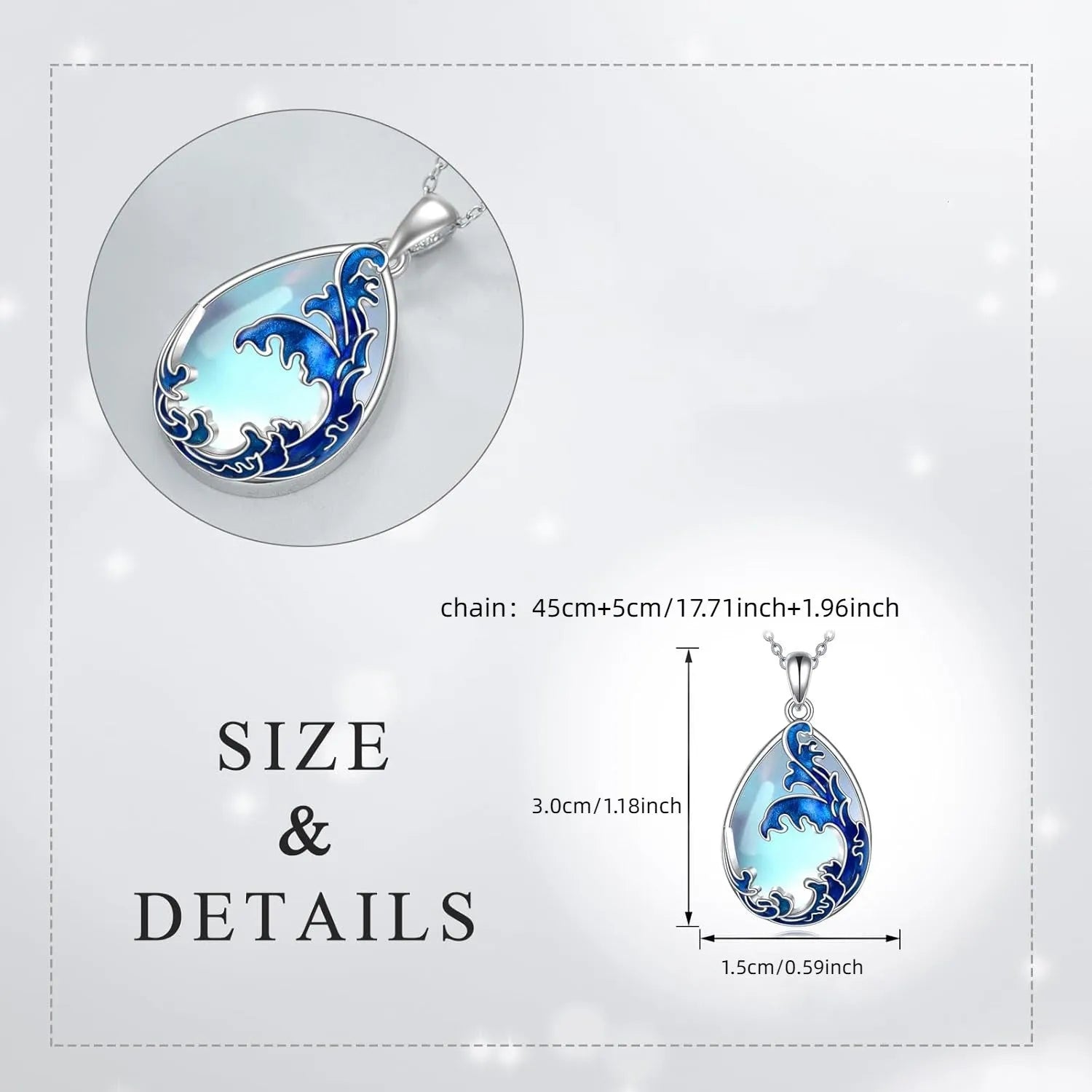 Blue heart-shaped moonstone pendant on alloy women's necklace