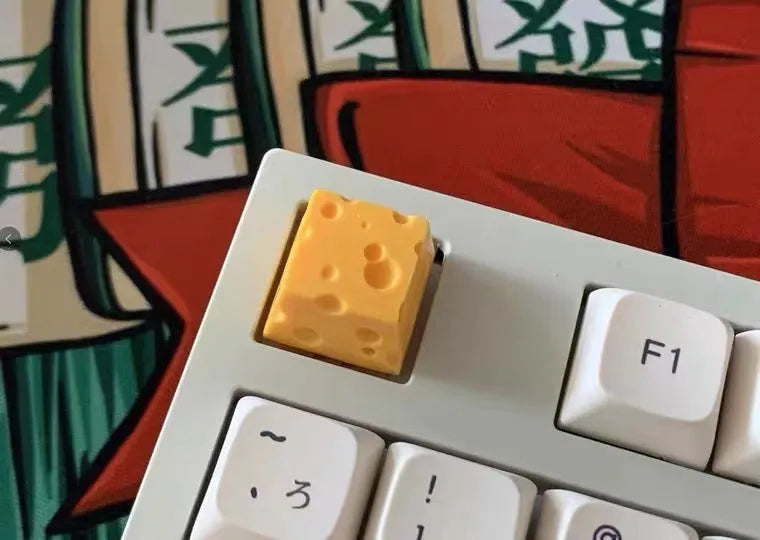 Yellow resin cheese mechanical keyboard keycap with three-dimensional design