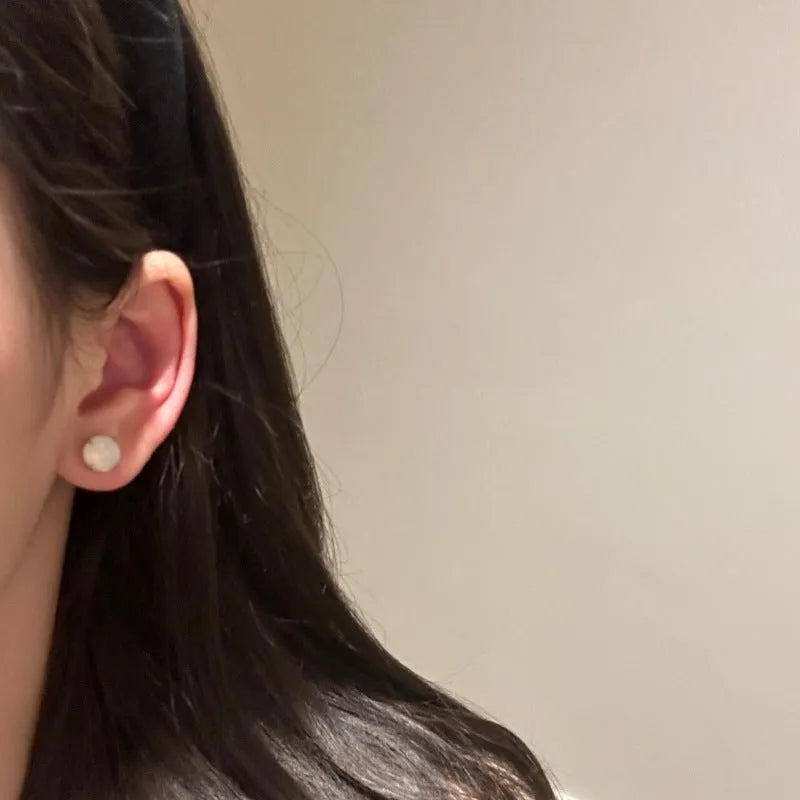 Chinese style chalcedony stud earrings in three colours with round egg surface design