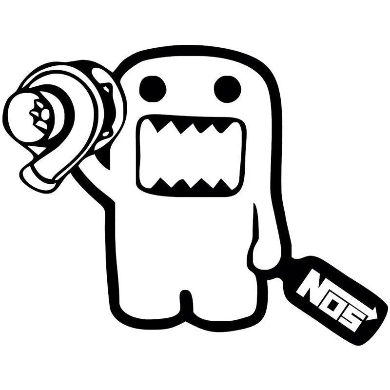 Cartoon design car sticker on vehicle surface measuring 15 by 12 centimetres