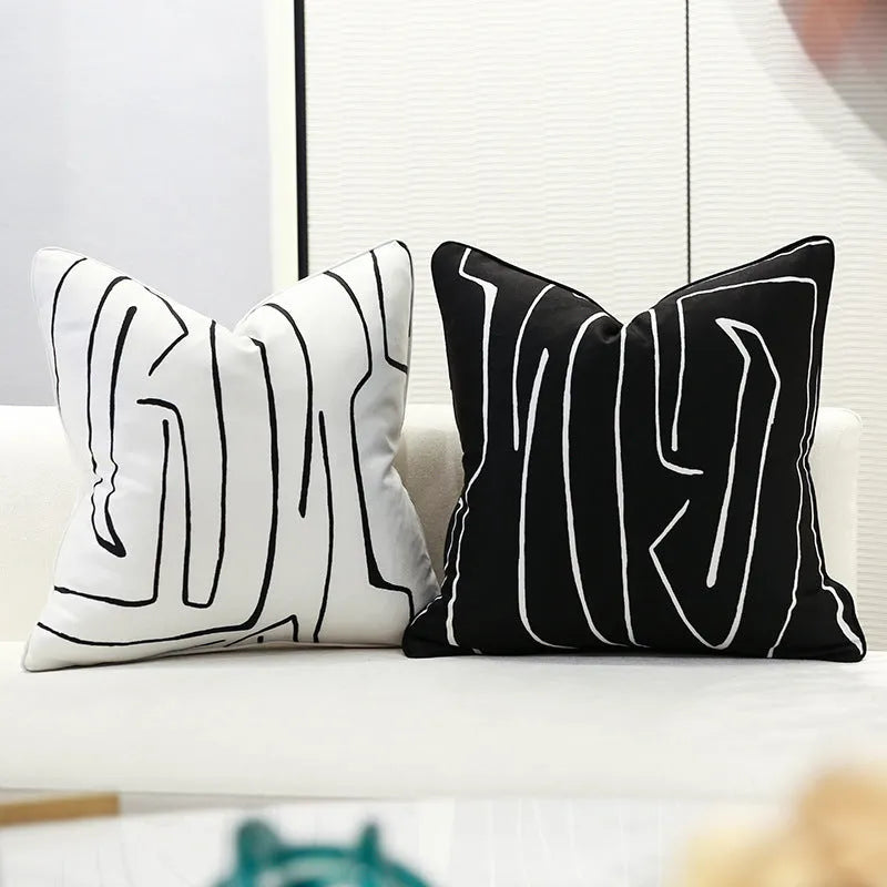 Nordic striped cotton hemp pillowcase in black or white, sizes 30x50cm, 45x45cm, 50x50cm