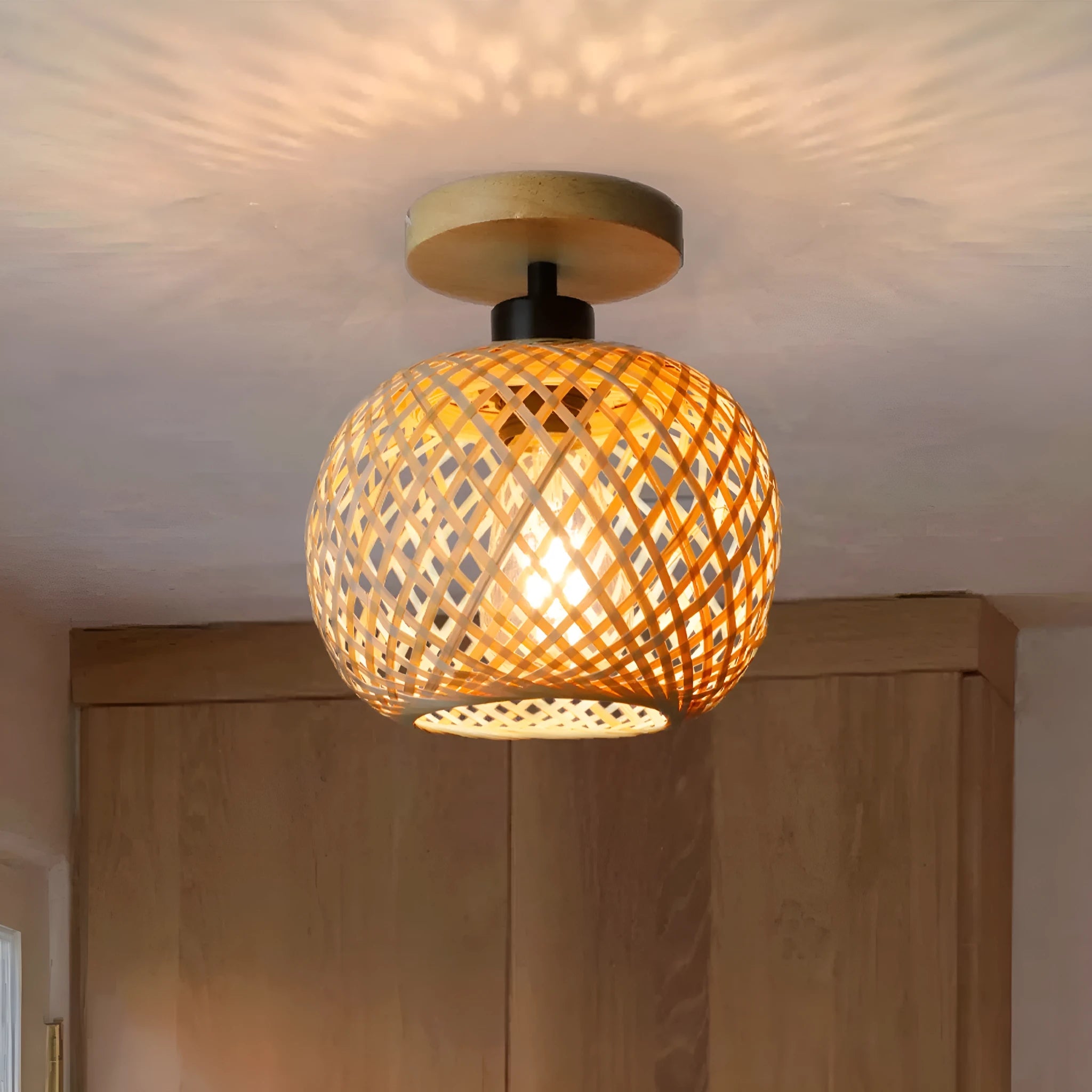 Bamboo Japanese-style pastoral ceiling lamp with wooden colour finish for hallway lighting