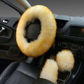 Wool steering wheel cover with matching gear shift handle covers in multiple colour options
