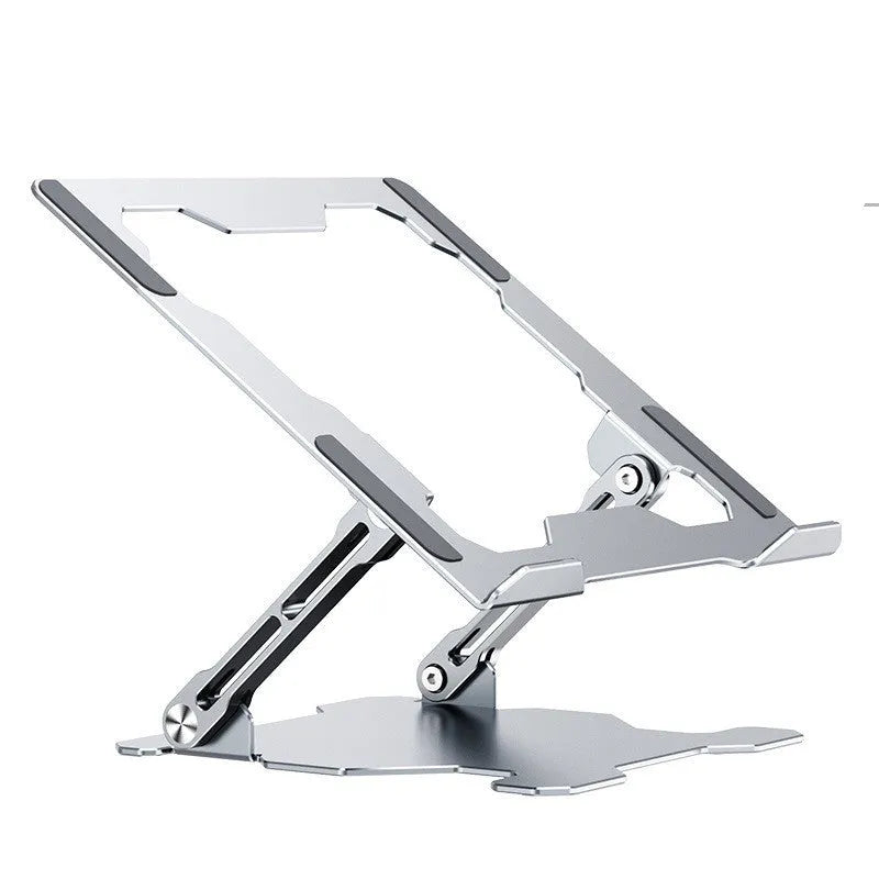 Aluminium adjustable laptop stand in folded and unfolded positions showing grey colour option