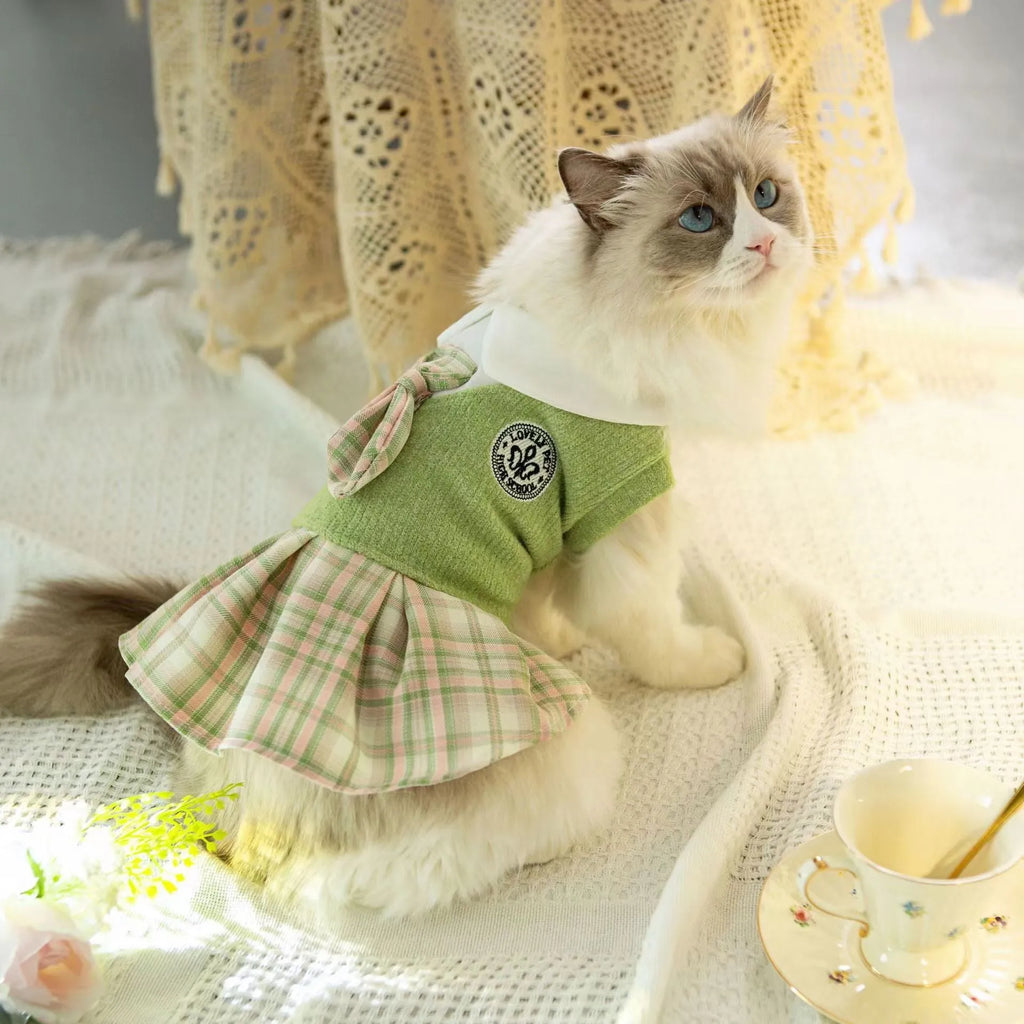 Polyester tartan princess skirt for dogs and cats in pink, blue, or green colours