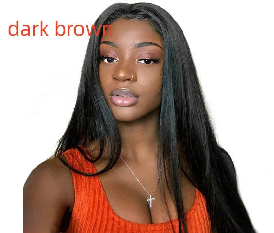Long straight synthetic wig with centre-parted bangs in high-temperature fibre, black dark brown light brown colours
