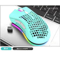 Hollow out wireless gaming mouse with luminous charging in black, cyan, and white colour options