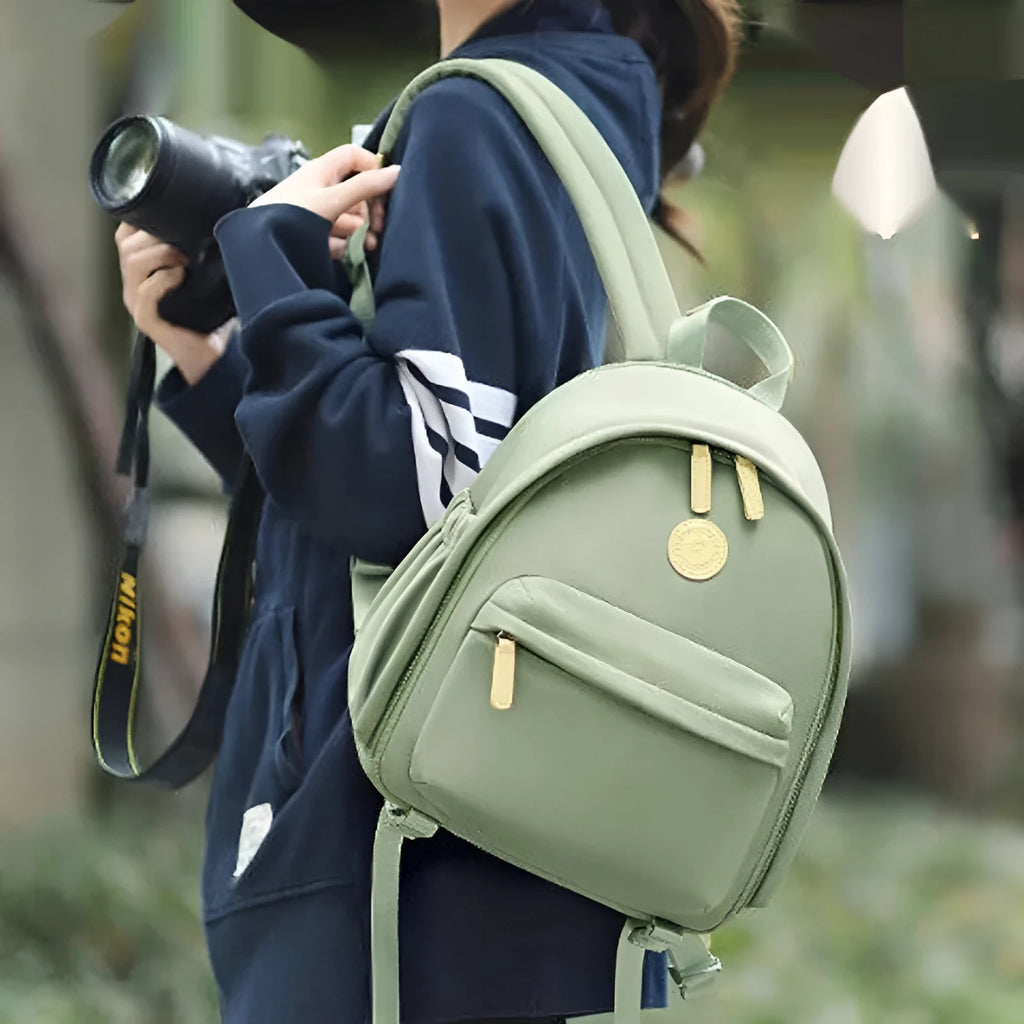 Women's shoulder camera bag with detachable iPad compartment in splash-proof polyester fabric