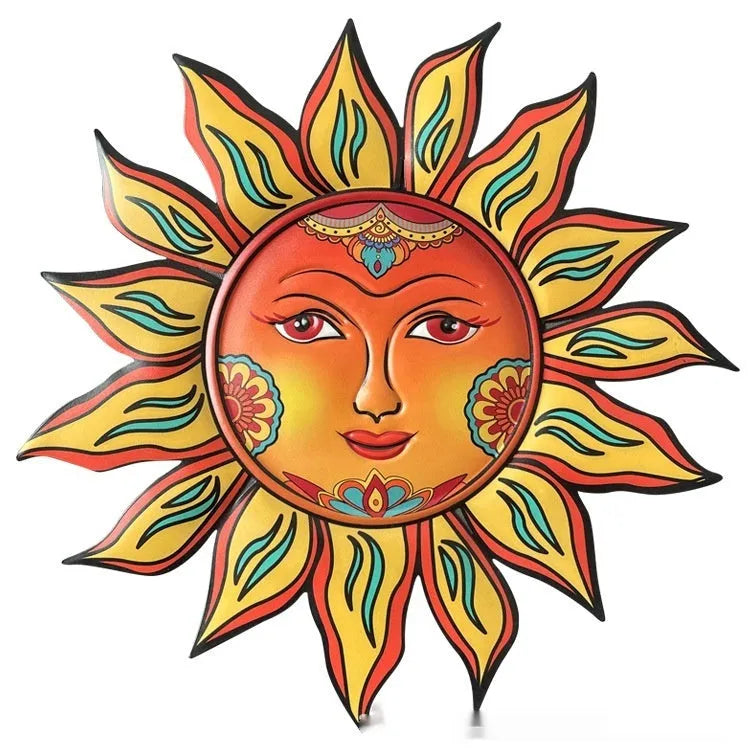 Iron sun face wall hanging decorative painting in metal construction with five colour options