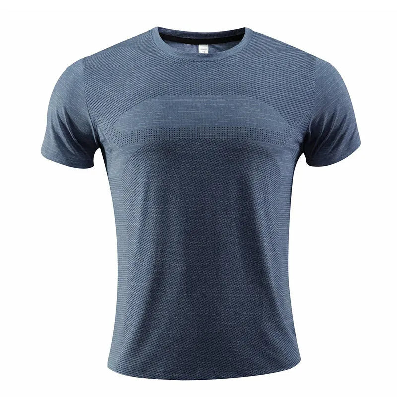 Short sleeve basketball and running t-shirt in polyester spandex fabric on a white background.