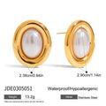 Pair of stainless steel vintage pearl ear studs with electroplated finish for women