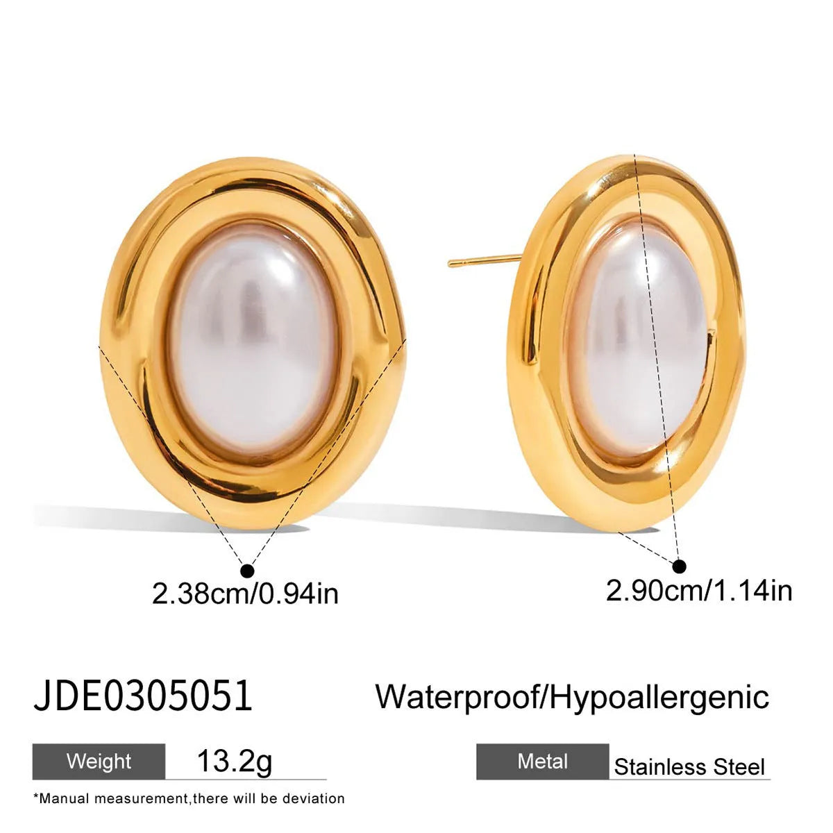 Pair of stainless steel vintage pearl ear studs with electroplated finish for women