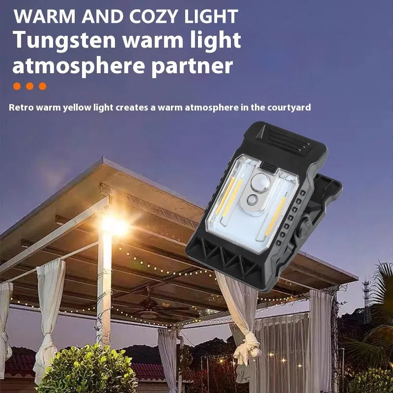 Compact motion-sensing clip lamp with white ABS housing mounted on shelf edge