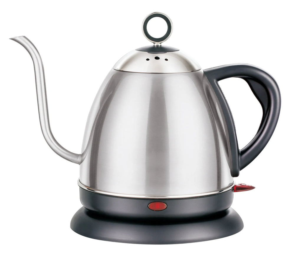 Gold automatic stainless steel electric kettle with touch controls and 1 litre capacity.